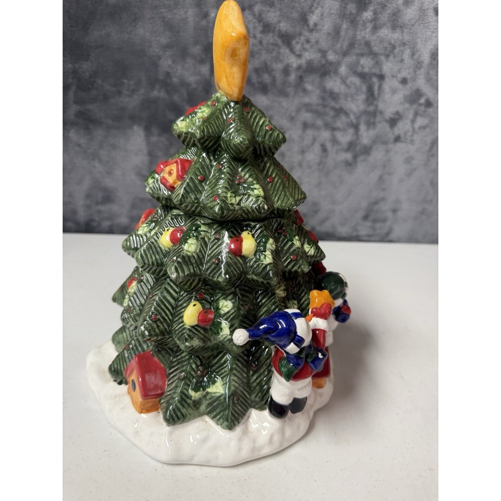 VTG 1990s Home Trends Christmas Tree Cookie Jar Ceramic Snowman Bird Cottagecore - Picture 6 of 8